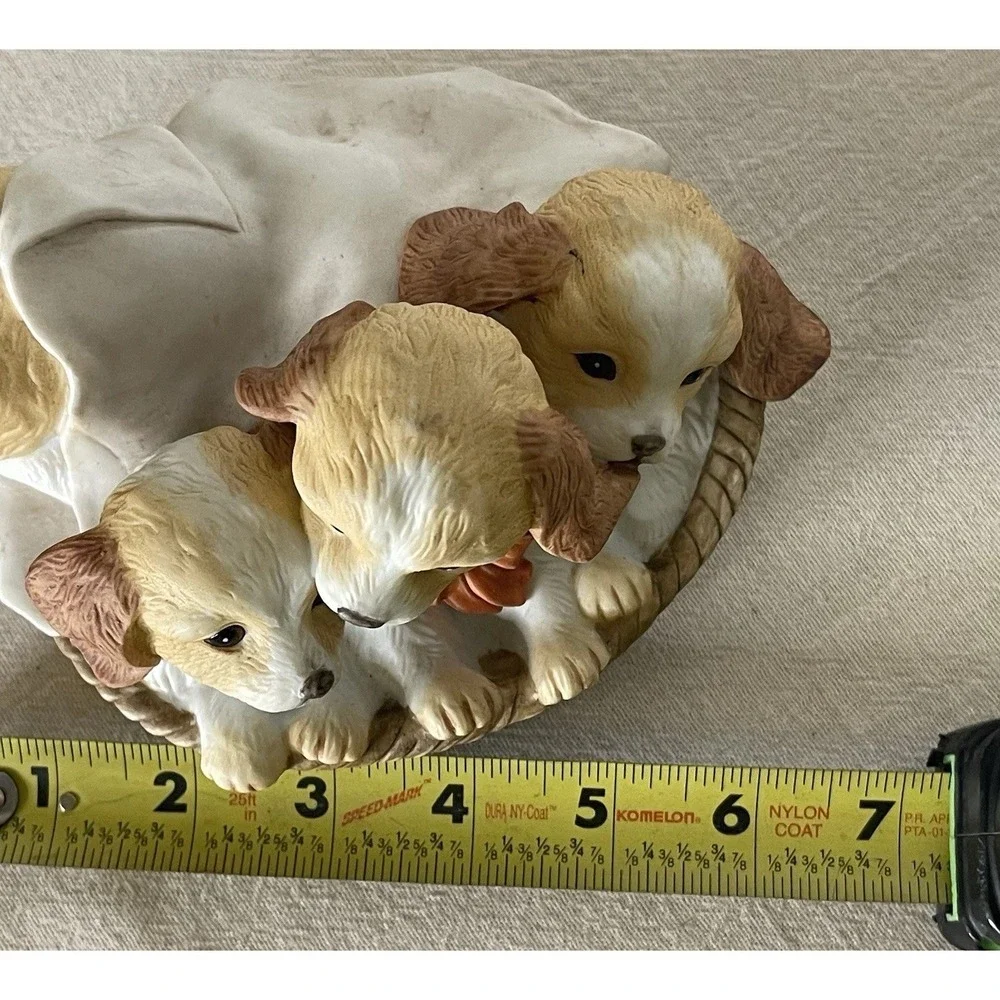 Vintage Homco 1990 Puppies‎ In Basket Figurine Masterpiece Porcelain Dog Decor